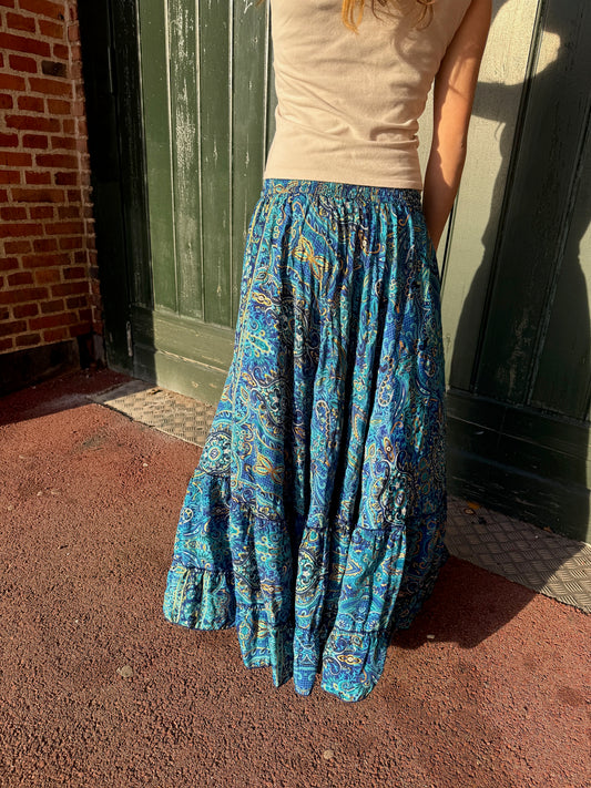 Azure Maxi Skirt with Gold Foil