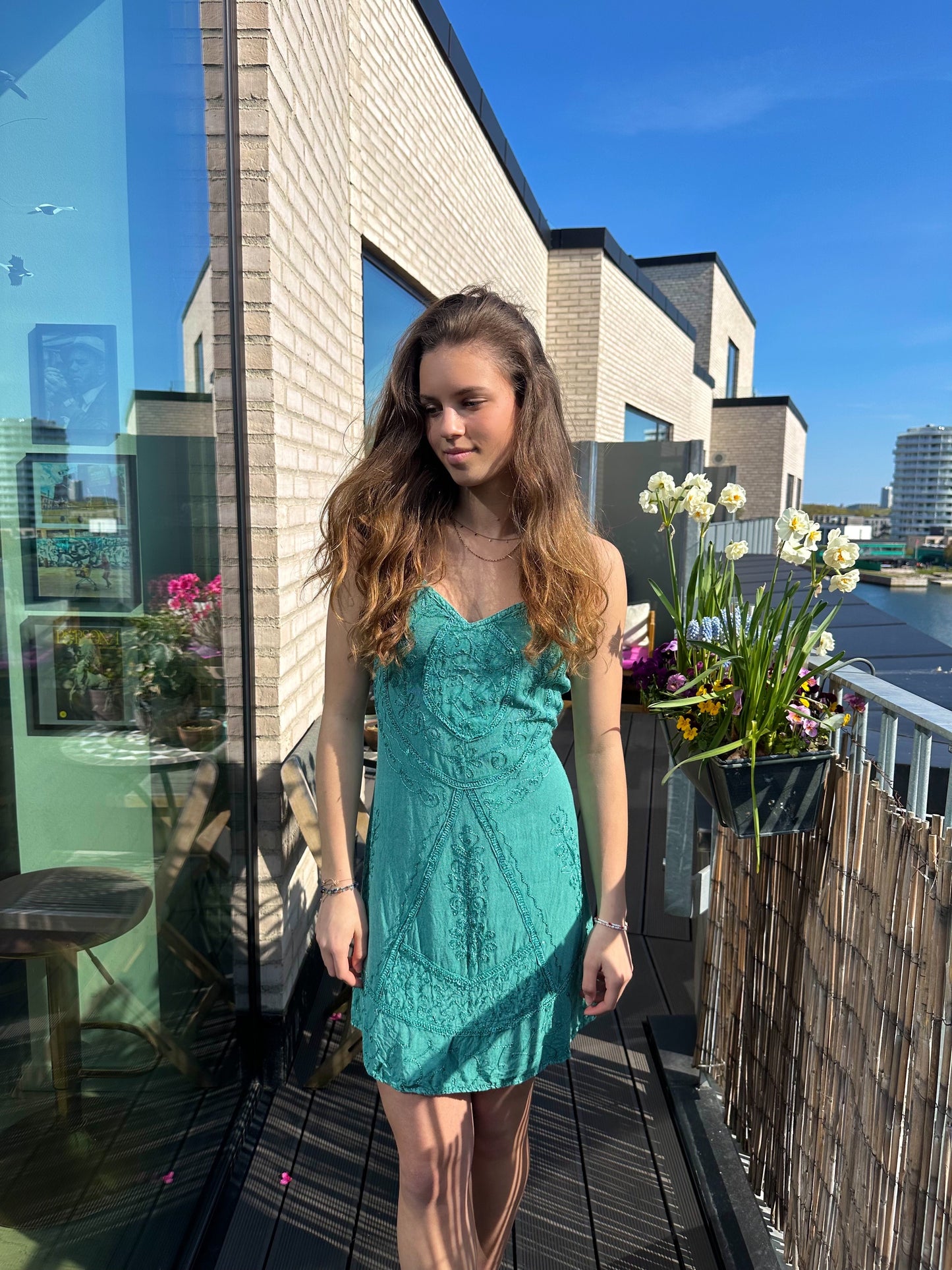 Turquoise Short Embroidered Dress