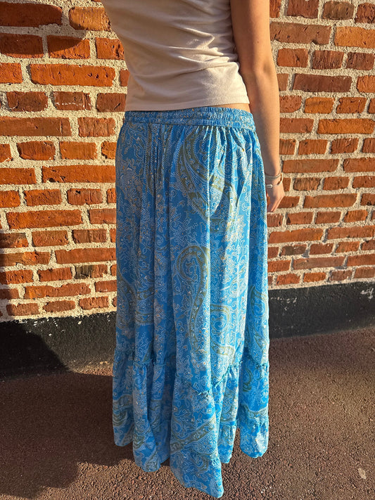 Light Blue Maxi Skirt with Gold Foil