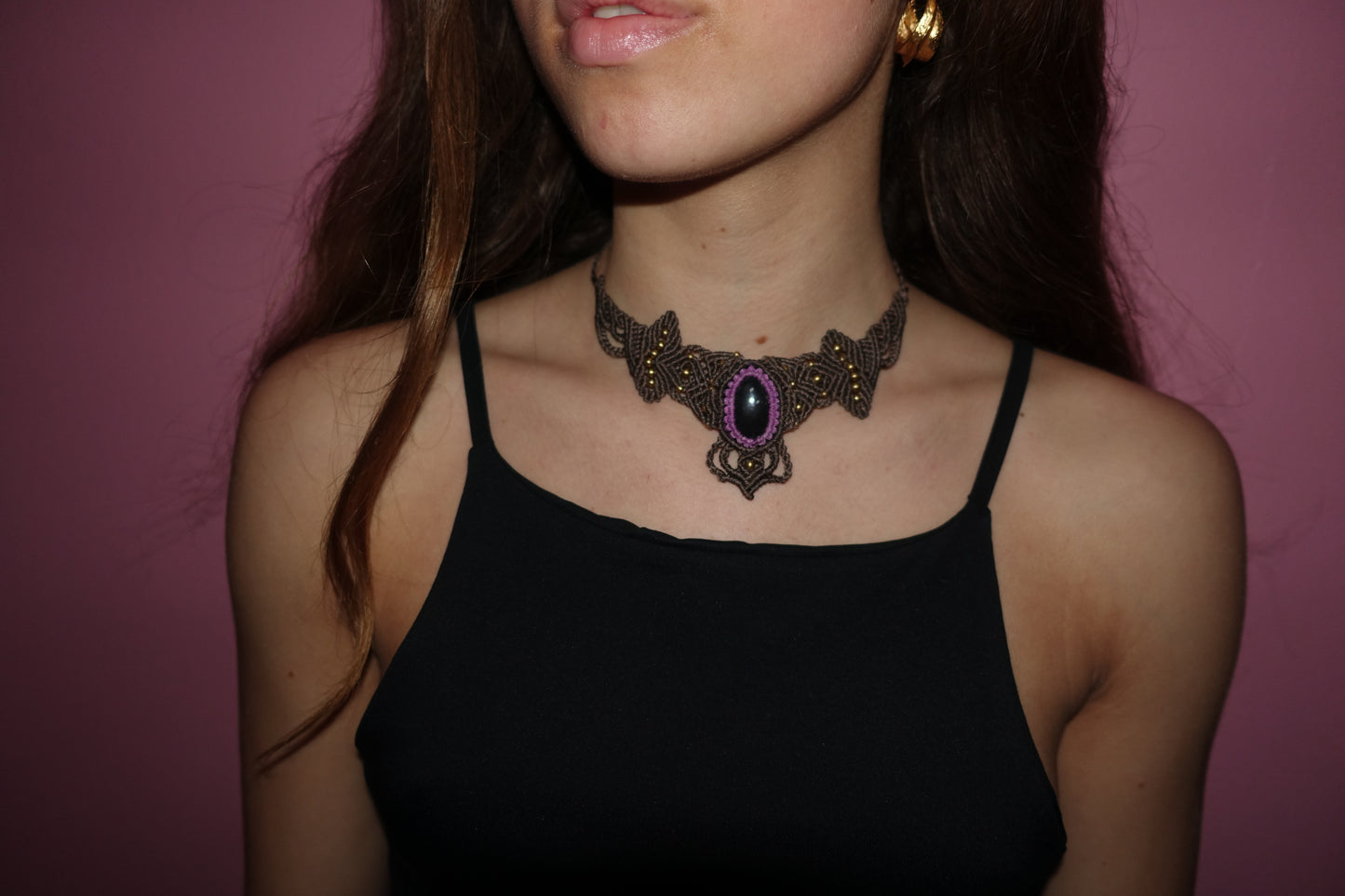 Bohemian Handmade Macrame Chocker - Brown / Purple