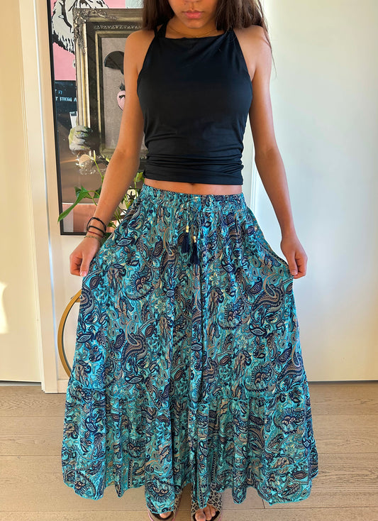 Azure Maxi-nederdel (med guldfolie) - Blå