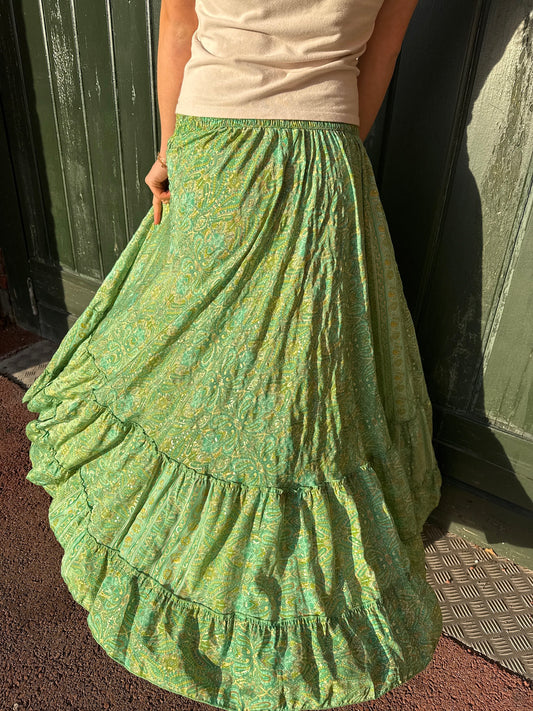 Green Gold Foil Maxi Skirt