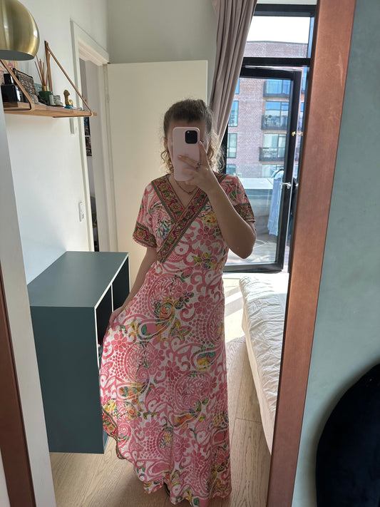 Long Kayla Wrap Dress (With Gold Foil) - Pink
