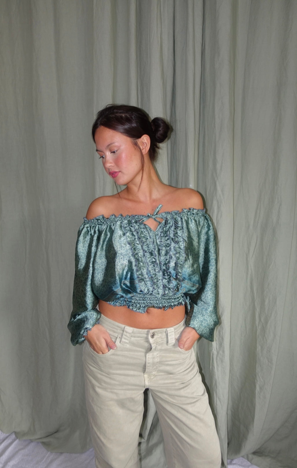 Off-Shoulder 100% Silk Top