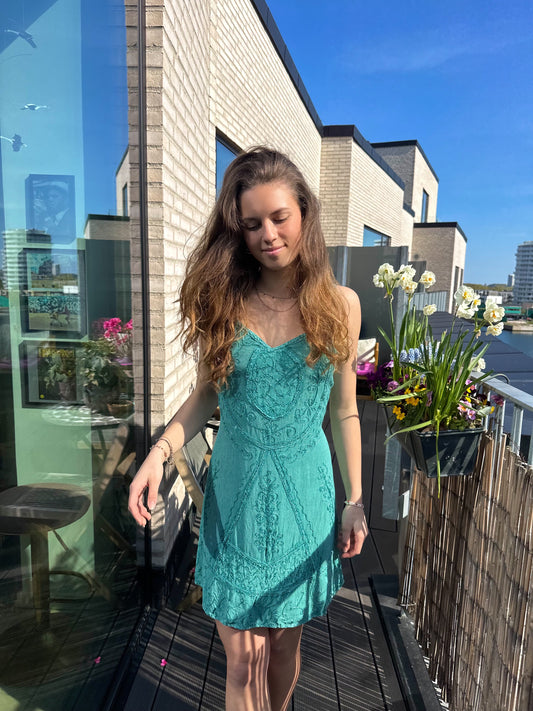Turquoise Short Embroidered Dress