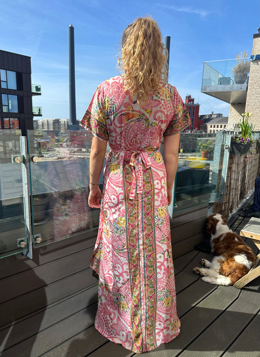 Long Kayla Wrap Dress (With Gold Foil) - Pink